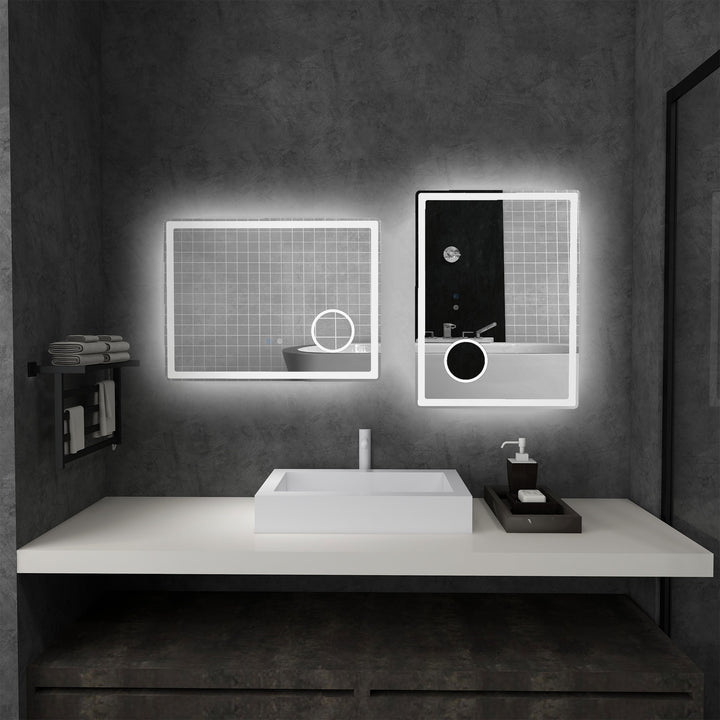 kleankin LED Bathroom Mirror with Dimming Lights, 3X Magnifying Mirror, Vanity Mirror with 3 Colour Front and Backlit