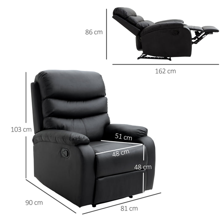 Single Recliner Sofa PU Leather Armchair Padded Armrest Reclining Cinema Chair Living Room Lounge (Black)