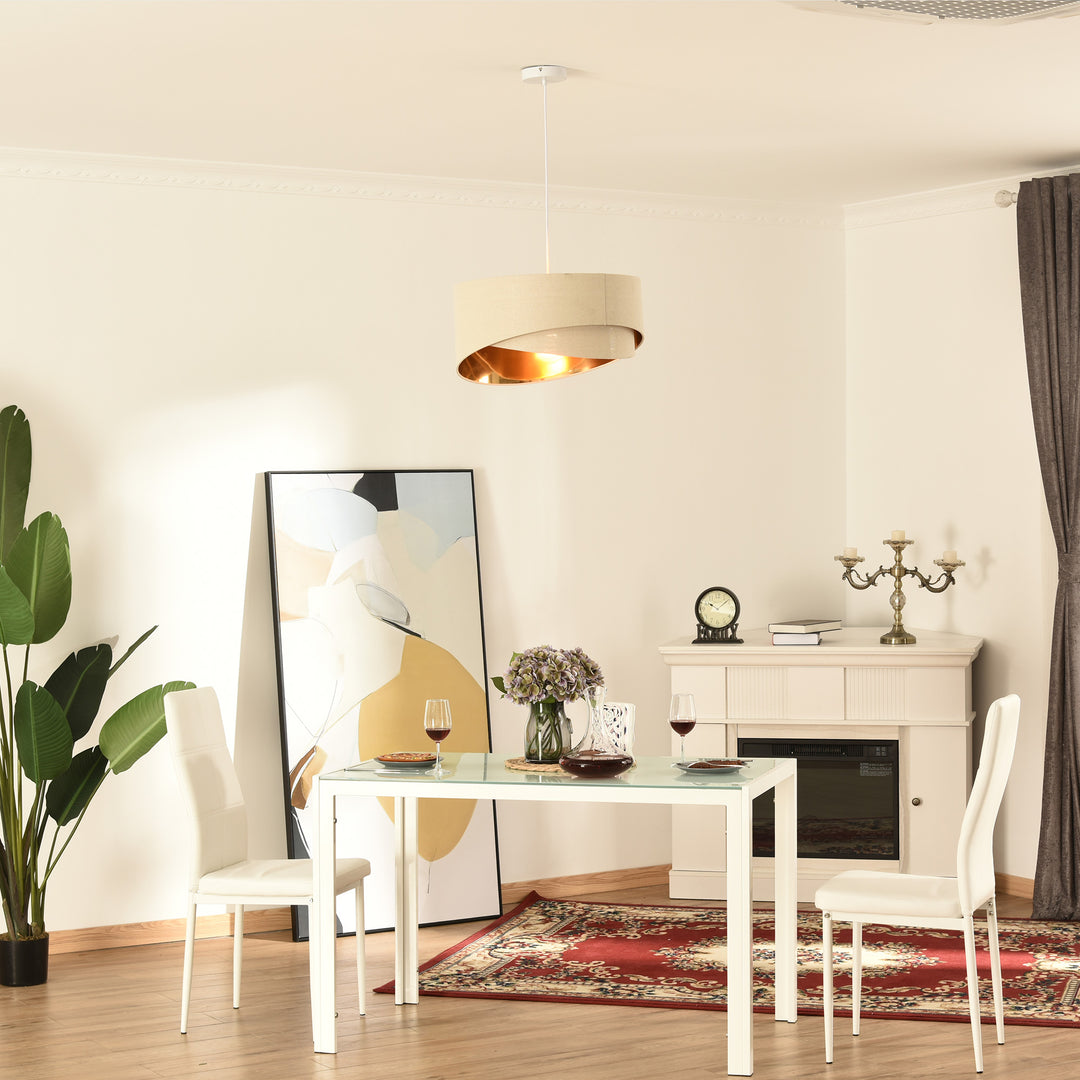 Modern Pendant Light with Adjustable Hanging Chain and Two Bevel Nested Lampshade, Metal Chandelier for Living Room, Bedroom, Beige and Gold