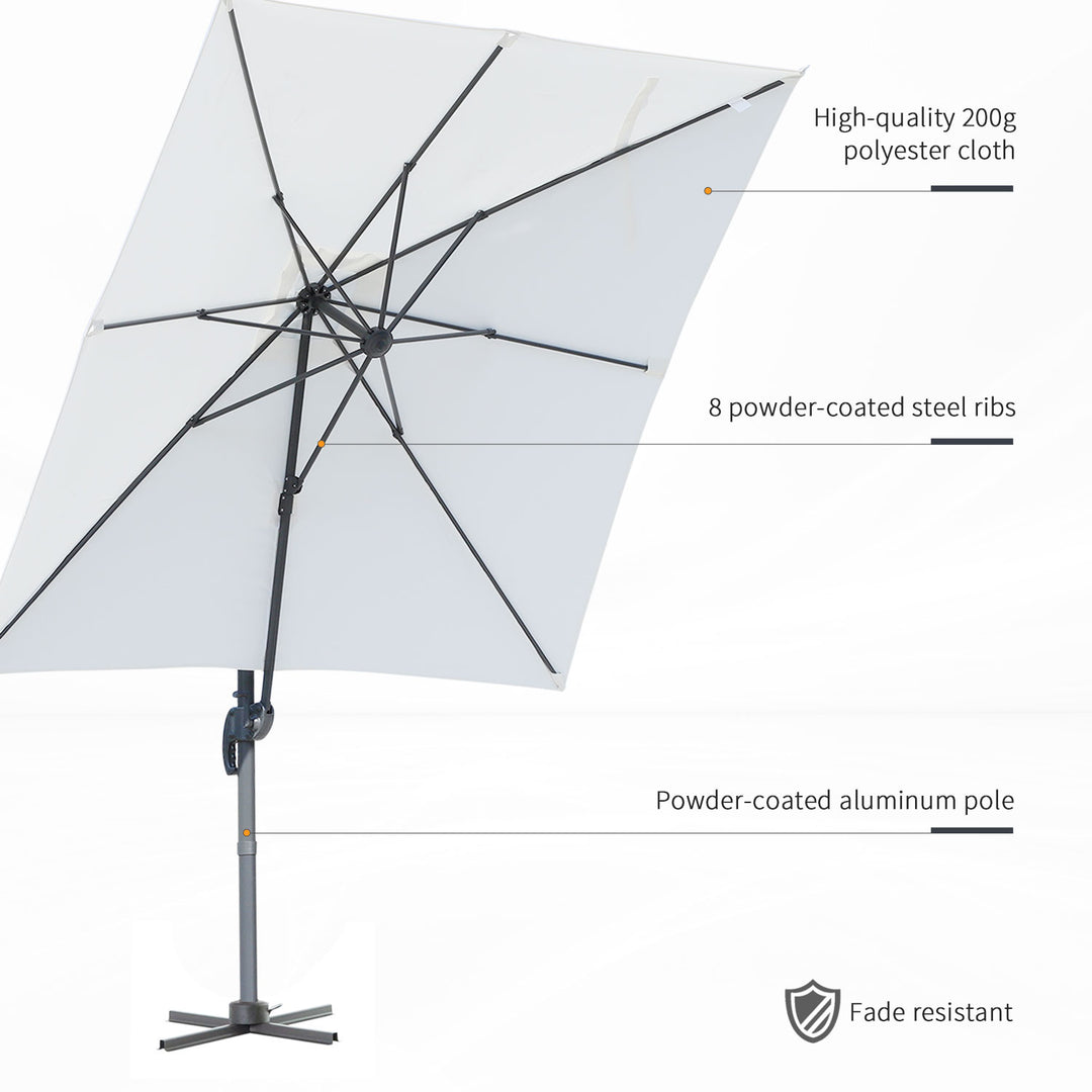 2.5 x 2.5m Patio Offset Parasol Umbrella Cantilever Hanging Aluminium Sun Shade Canopy Shelter 360¡ Rotation with Crank Handle and Cross Base