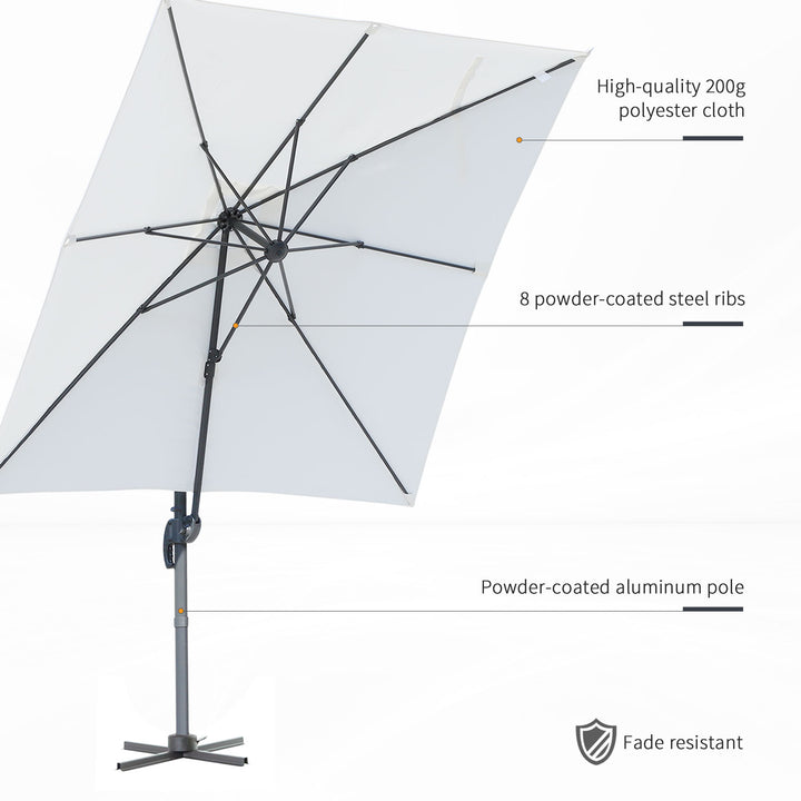 2.5 x 2.5m Patio Offset Parasol Umbrella Cantilever Hanging Aluminium Sun Shade Canopy Shelter 360¡ Rotation with Crank Handle and Cross Base