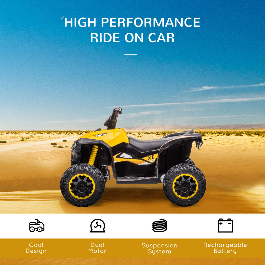 HOMCOM 12V Quad Bike with Forward Reverse Functions, Ride on Car ATV Toy with High/Low Speed, Slow Start, Suspension System, Horn, Music, Yellow