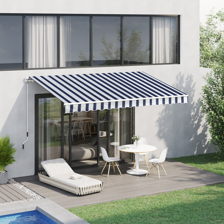 Garden Patio Manual Awning Canopy Sun Shade Shelter Retractabl Retractable Awning, 3.5x2.5 m-Blue/White