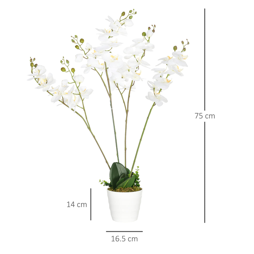 Artificial Orchid Plant in Pot, Artificial Flowers Fake Orchid Phalaenopsis for Home Decor Wedding, 17x17x14cm, White