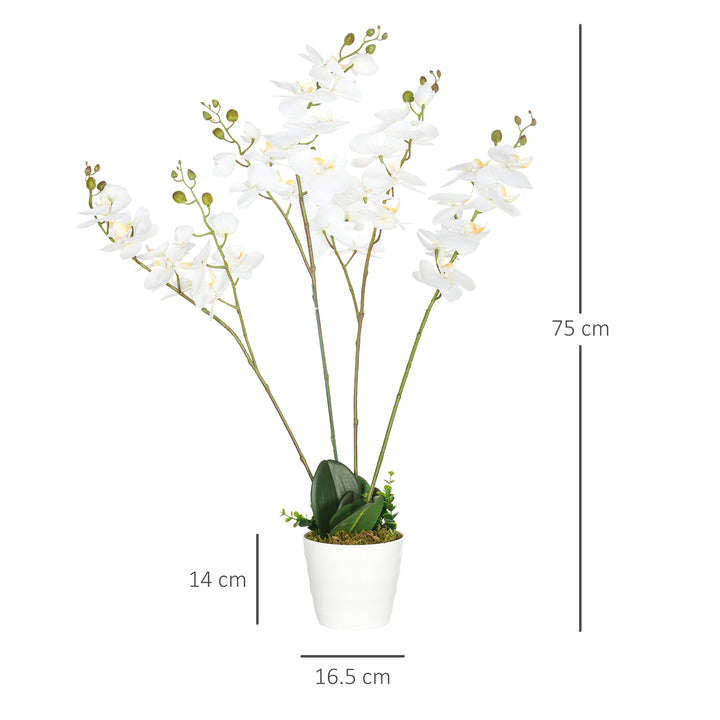 Artificial Orchid Plant in Pot, Artificial Flowers Fake Orchid Phalaenopsis for Home Decor Wedding, 17x17x14cm, White