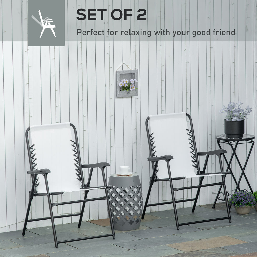 2 Pieces Patio Folding Chair Set, Outdoor Portable Loungers for Camping Pool Beach Deck, Lawn Chairs with Armrest Steel Frame, Cream White