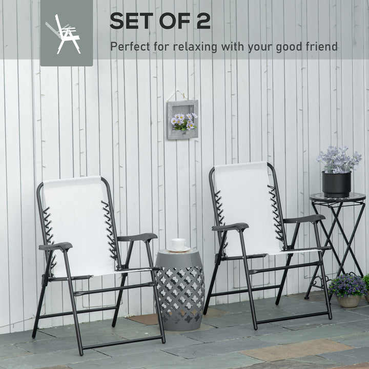 2 Pieces Patio Folding Chair Set, Outdoor Portable Loungers for Camping Pool Beach Deck, Lawn Chairs with Armrest Steel Frame, Cream White