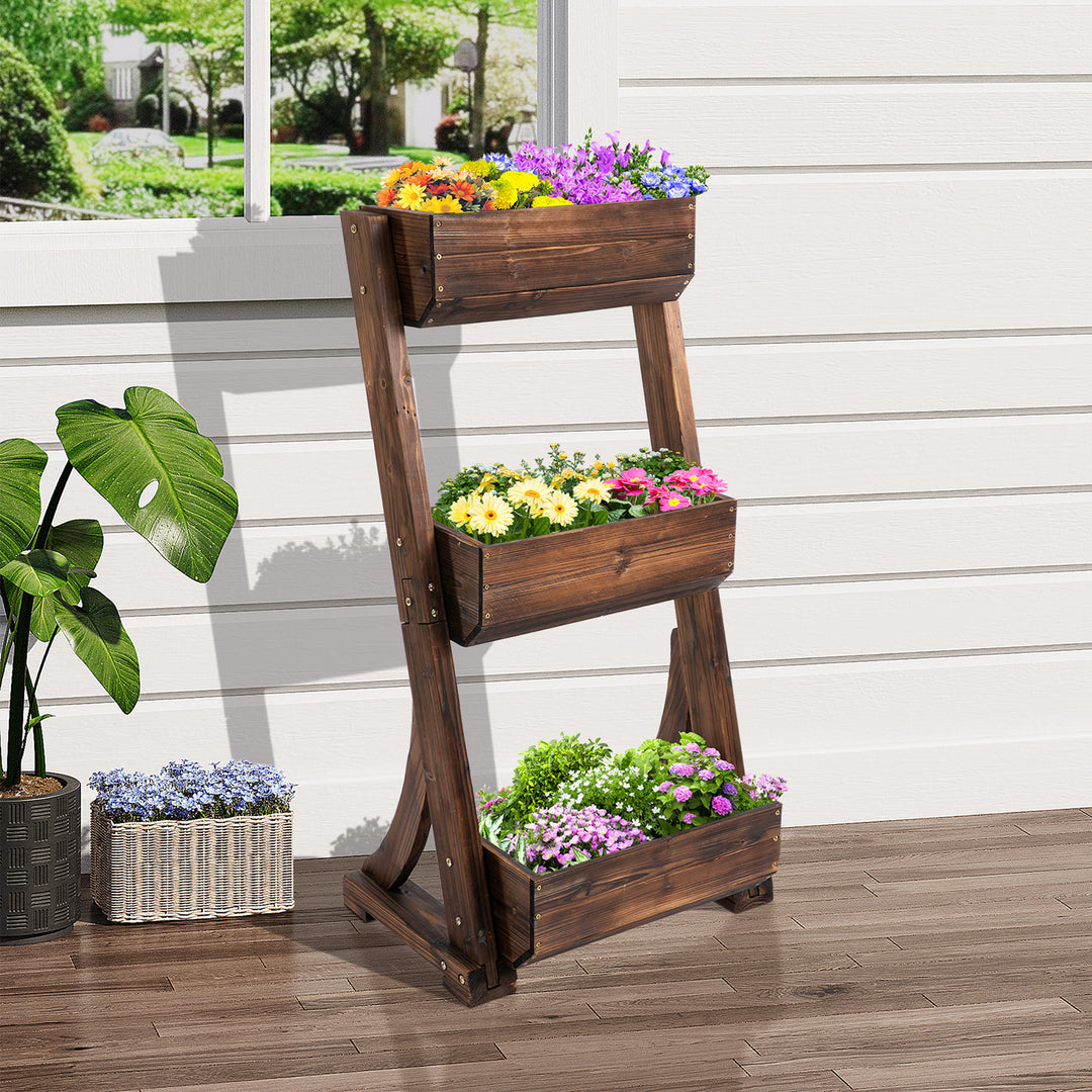 Outsunny 3-Tier Plant Stand Flower Stand Freestanding Outdoor Wooden Flower Rack Vertical Flower Pot Stands, 61 x 48 x 118 cm