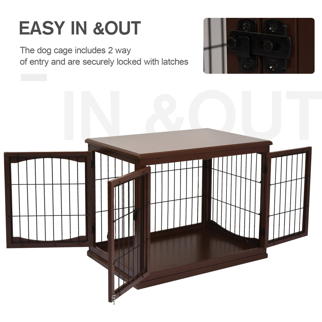 66cm Modern Indoor Pet Cage w/ Metal Wire 3 Doors Latches Base Small Animal House Tabletop Crate Decorative Stylish Brown