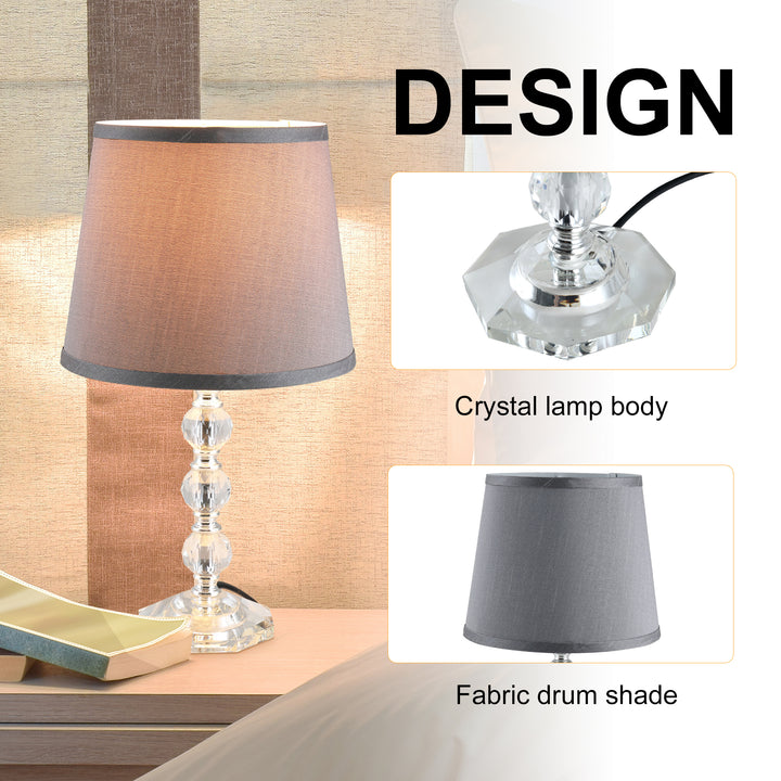 Crystallite Table Lamp w/ Fabric Lampshade Switch Beautiful Glass Elegant Reflective Home Bedroom Furnishing Freestanding