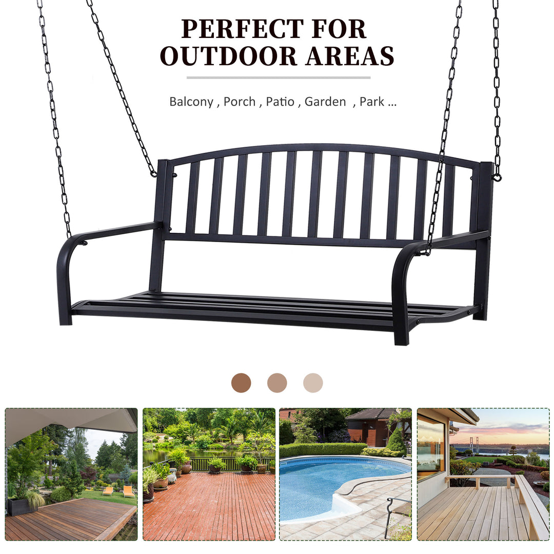Garden Swing Chair Patio Metal 2 Seater Swing Bench Porch Balcony Bench Loveseat Minimalist Style - Black