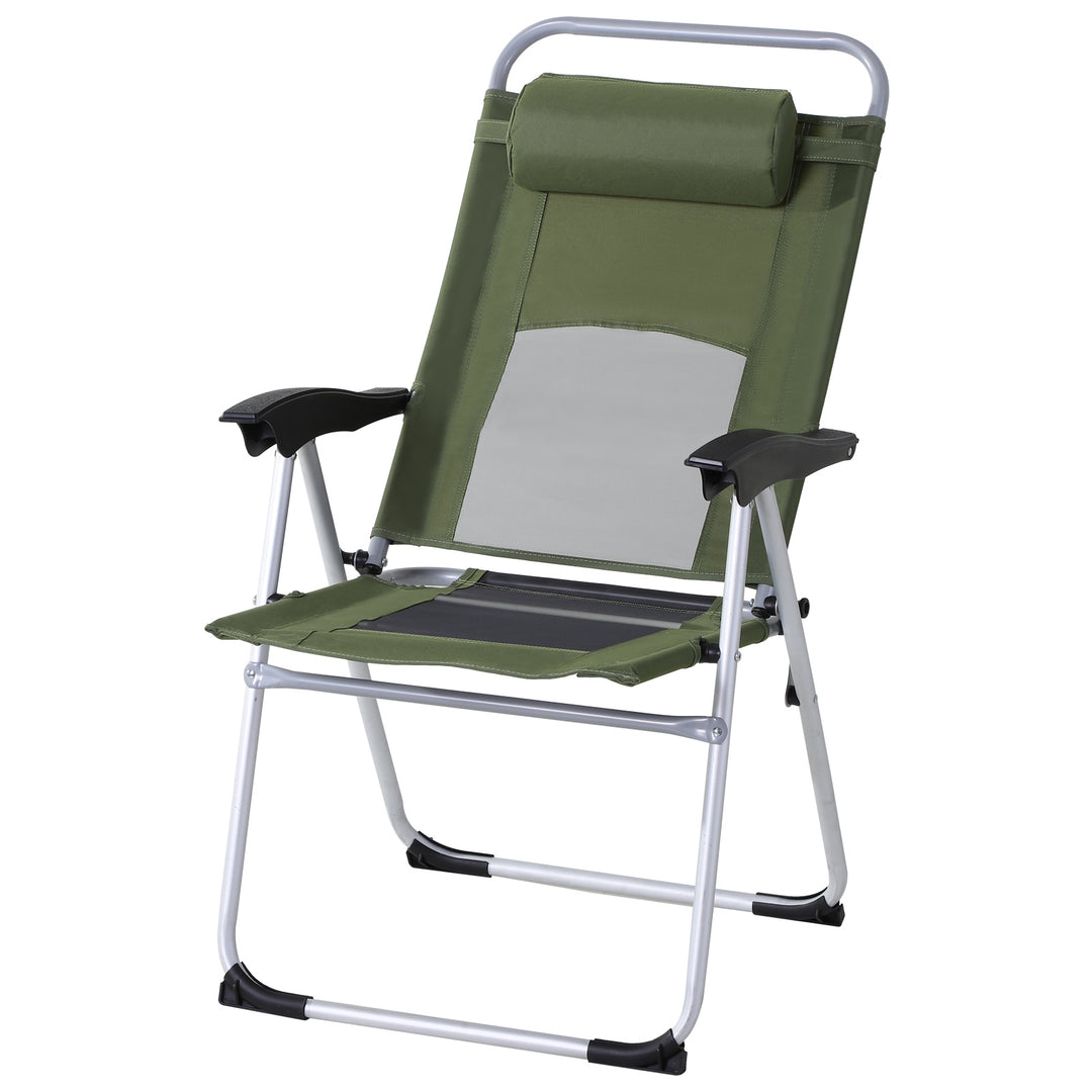 Outdoor Garden Folding Chair Patio Armchair 3-Position Adjustable Recliner Reclining Seat with Pillow - Green
