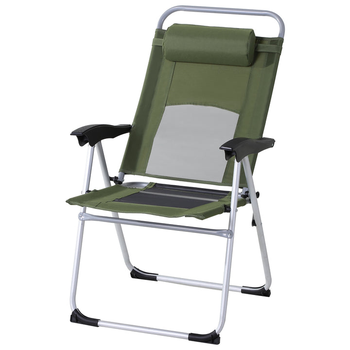 Outdoor Garden Folding Chair Patio Armchair 3-Position Adjustable Recliner Reclining Seat with Pillow - Green