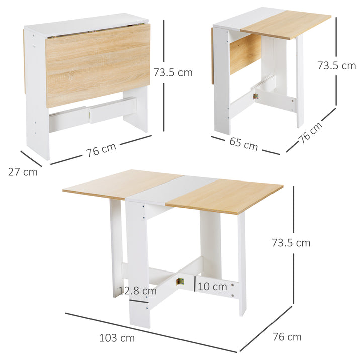 Particle Board Wooden Foldable Dining Table Writing Space Saving Home Office Oak & White