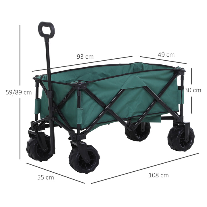 Outdoor Pull Along Cart Folding Cargo Wagon Trailer Trolley  for Beach Garden Use with Telescopic Handle, Anti-Slip Wheel - Green