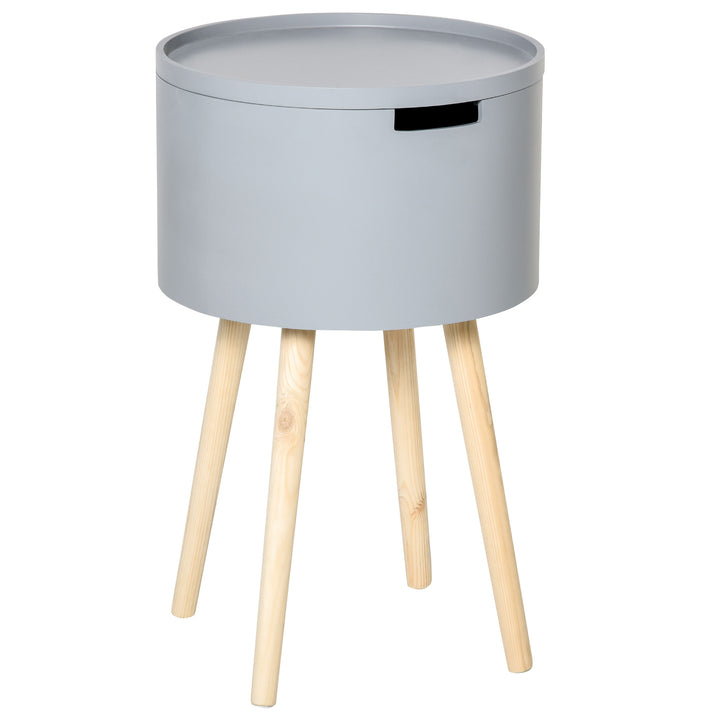Modern Side Table with Hidden Storage Space, Round Night Stand with Removable Tray Wood Frame for Living Room Children's Room, Grey
