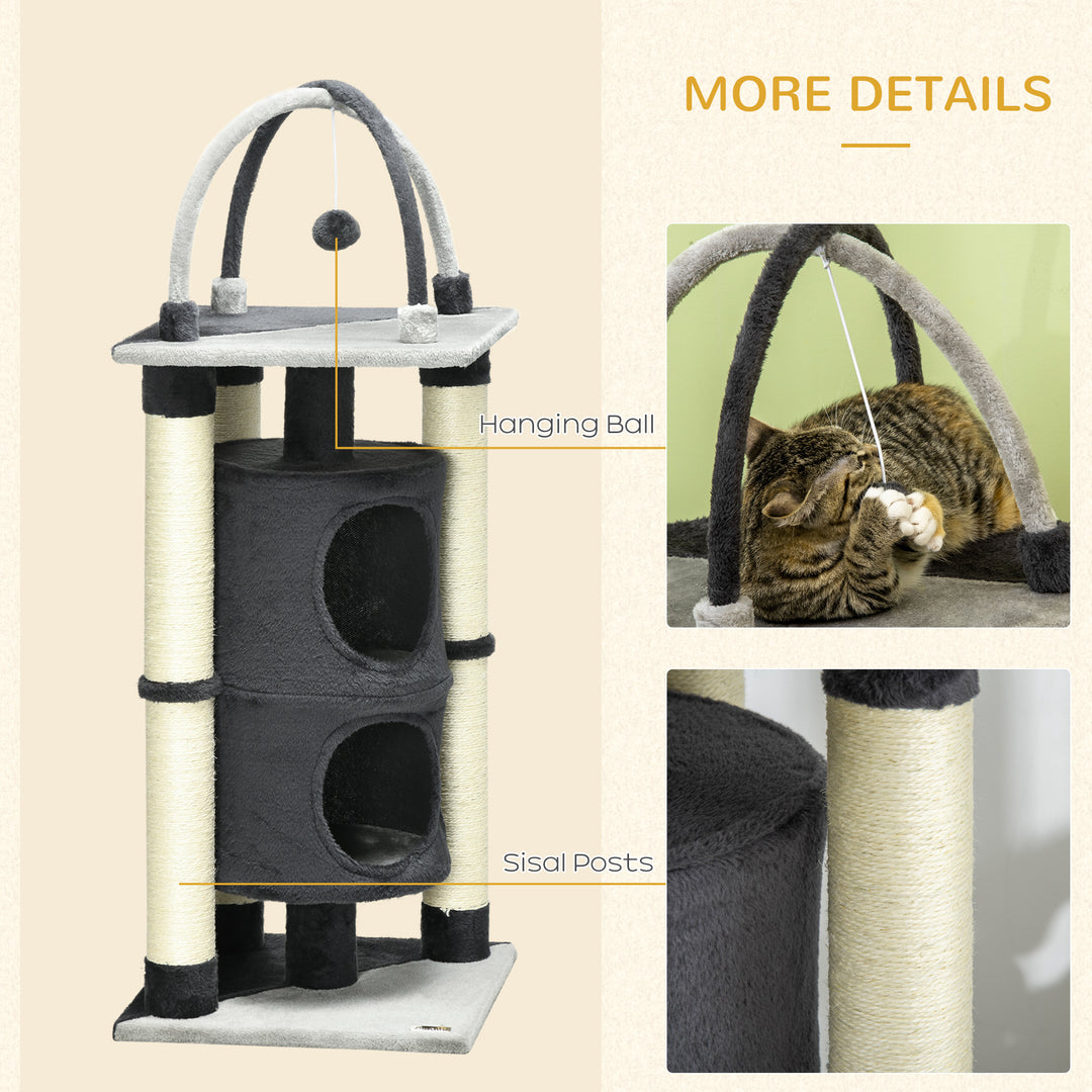 PawHut Cat Tree, with Scratching Posts, Cat House, Bed, Hanging Toy Ball - Grey