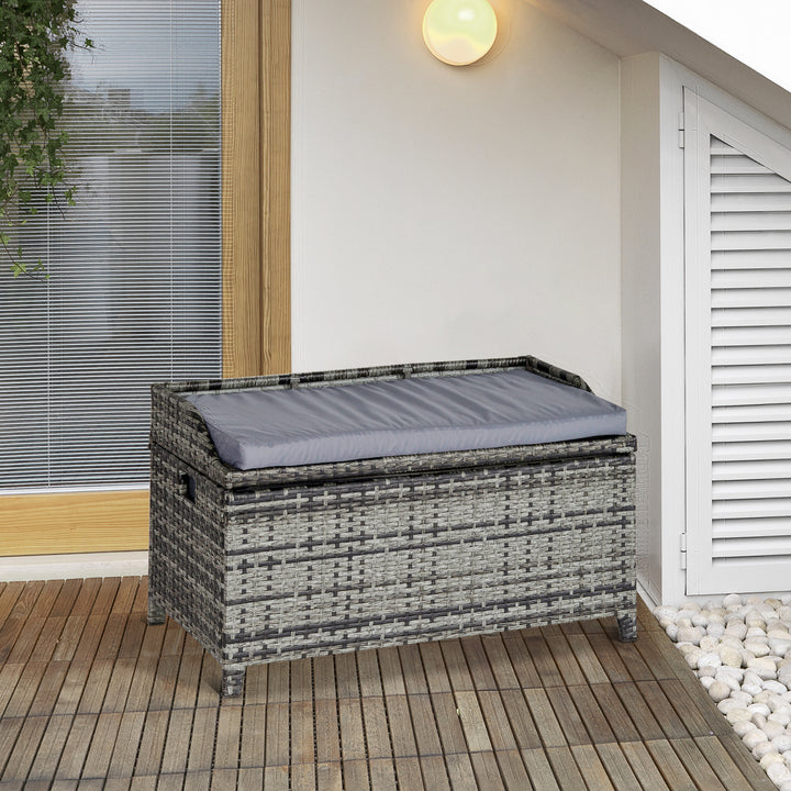 Patio PE Rattan Wicker Storage Basket Box Bench Seat Furniture w/ Cushion Mixed Grey