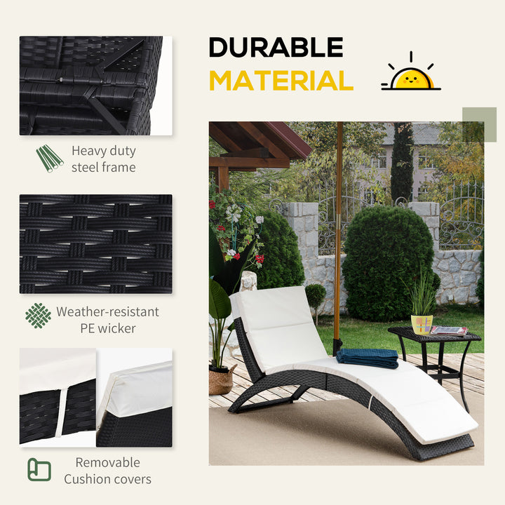 Outsunny Garden Patio Rattan Wicker Folding Sun Lounger Recliner Bed Chair with Cushion for Outdoor, Black