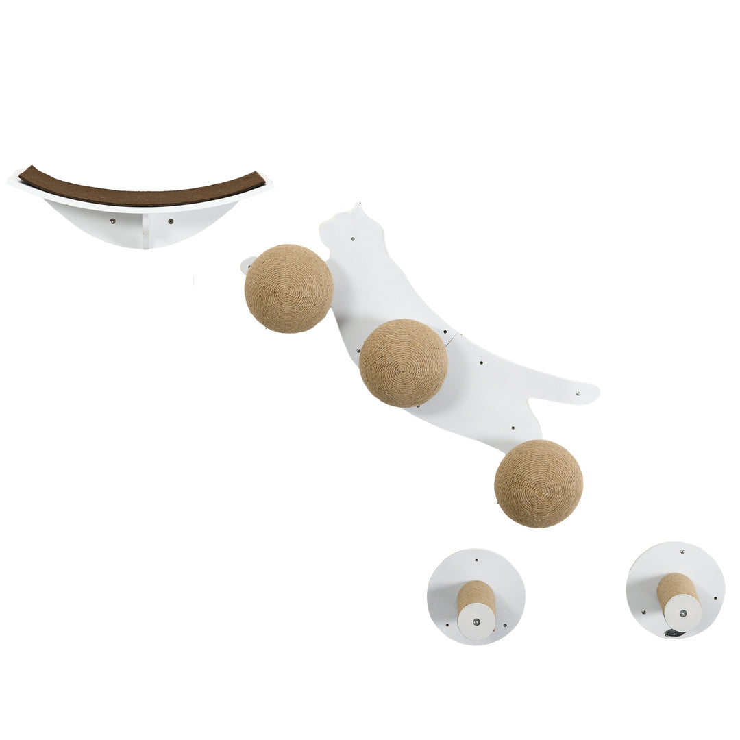 Wall Mounted Cat Shelves with Three Scratching Balls-White