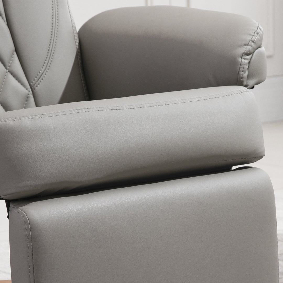 HOMCOM PU Recliner Chair with Footrest, Headrest, Round Wood Base, Lounge Reading Armchair for Living Room, Bedroom, Office, Grey