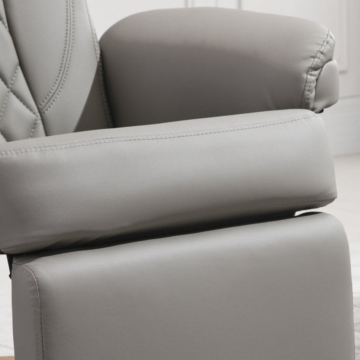HOMCOM PU Recliner Chair with Footrest, Headrest, Round Wood Base, Lounge Reading Armchair for Living Room, Bedroom, Office, Grey
