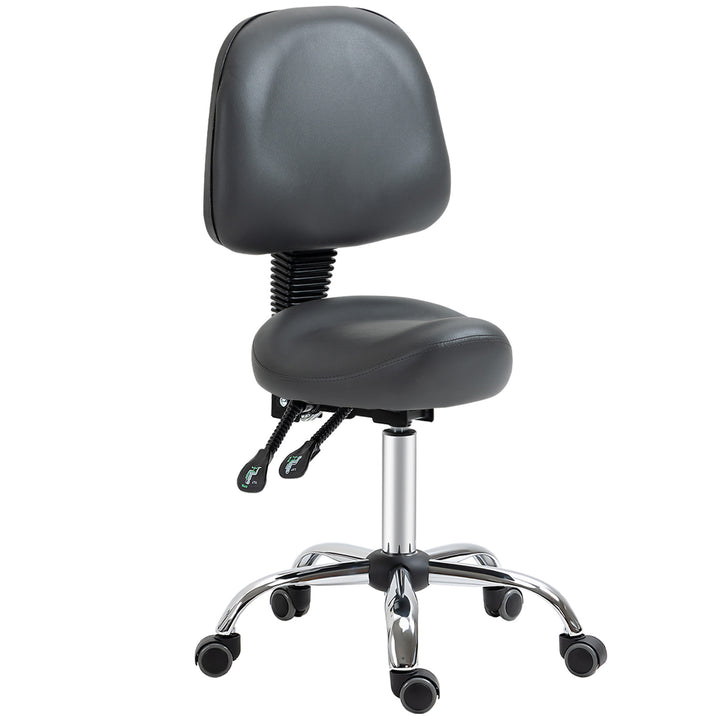 Saddle Stool, PU Leather Adjustable Rolling Salon Chair for Massage, Spa, Clinic, Beauty and Tattoo, Grey