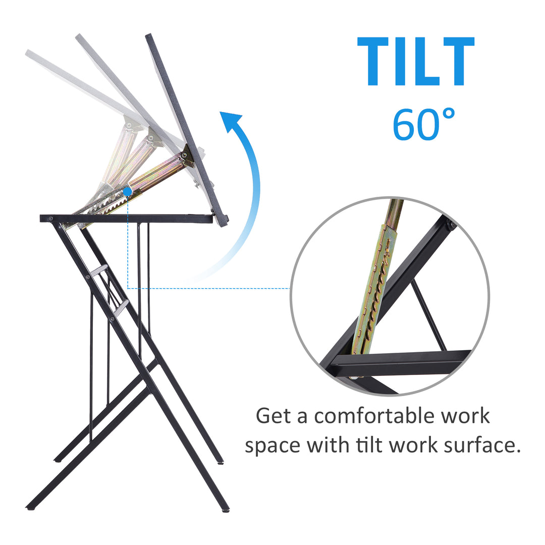 Computer Desk Writing Workstation Art Drawing Drafting Board Craft Table Tiltable Tabletop Adjustable Height Black 90L x 50W x 76-116.5H cm
