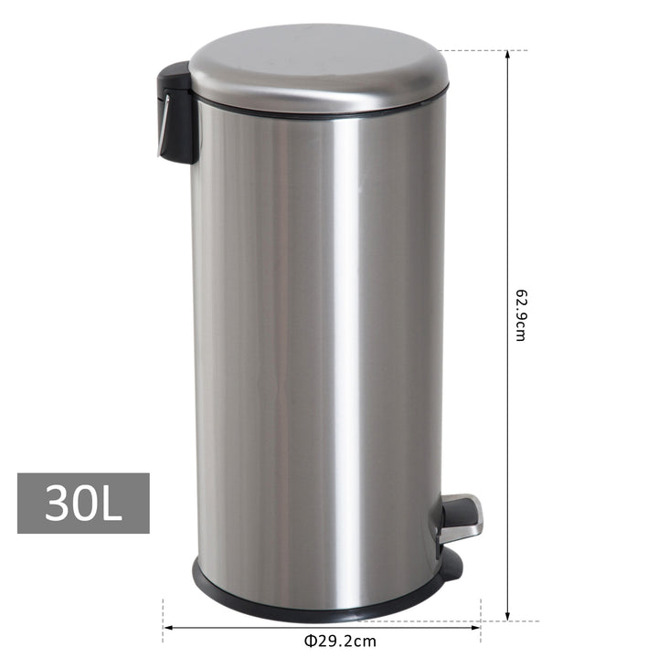 Foot Pedal Bin Stainless Steel Metal Waste Rubbish Lid Kitchen Garbage 30L