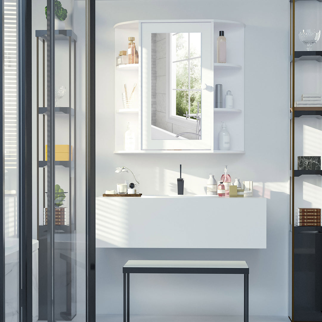 Wall Mounted Bathroom Cabinet with Mirror Single Door Storage Organizer 2-tier Inner Shelves White