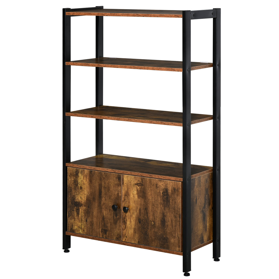 Industrial Bookshelf, Storage Cabinet with 3-Tier with Doors, for Home Office, Living Room Rustic Brown