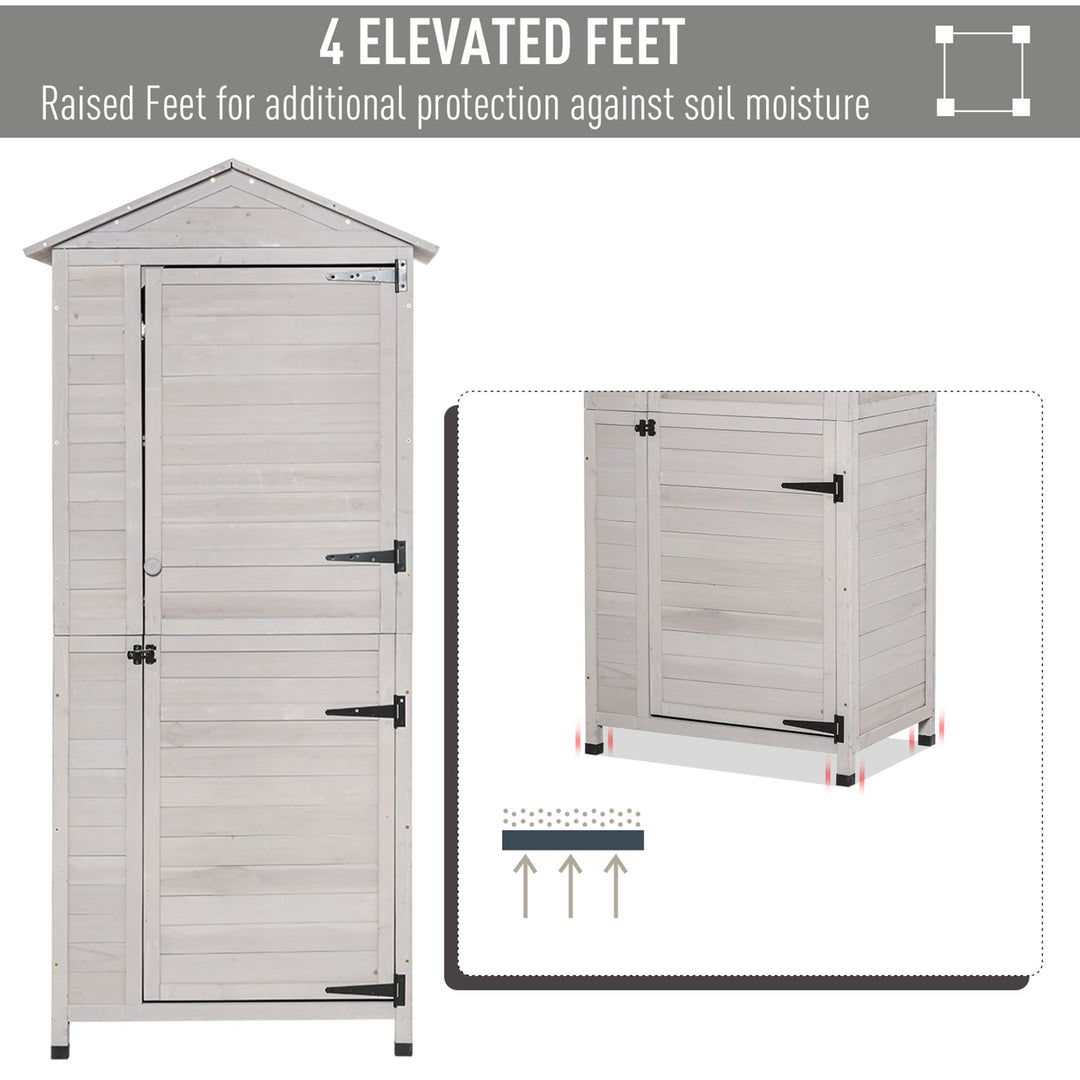 Garden Shed Outdoor Wooden Garden Cabinet 4-Tier Storage Shed 3 Shelves Lockable Organizer with Handle Tin Roof Magnetic Latch Foot Pad