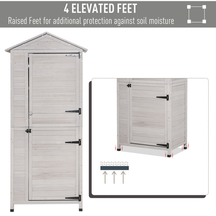Garden Shed Outdoor Wooden Garden Cabinet 4-Tier Storage Shed 3 Shelves Lockable Organizer with Handle Tin Roof Magnetic Latch Foot Pad