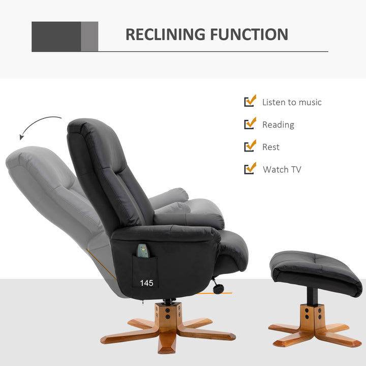 HOMCOM 10-Point Massage Sofa Armchair Chair PU Leather W/ Footrest Stool Recliner Black