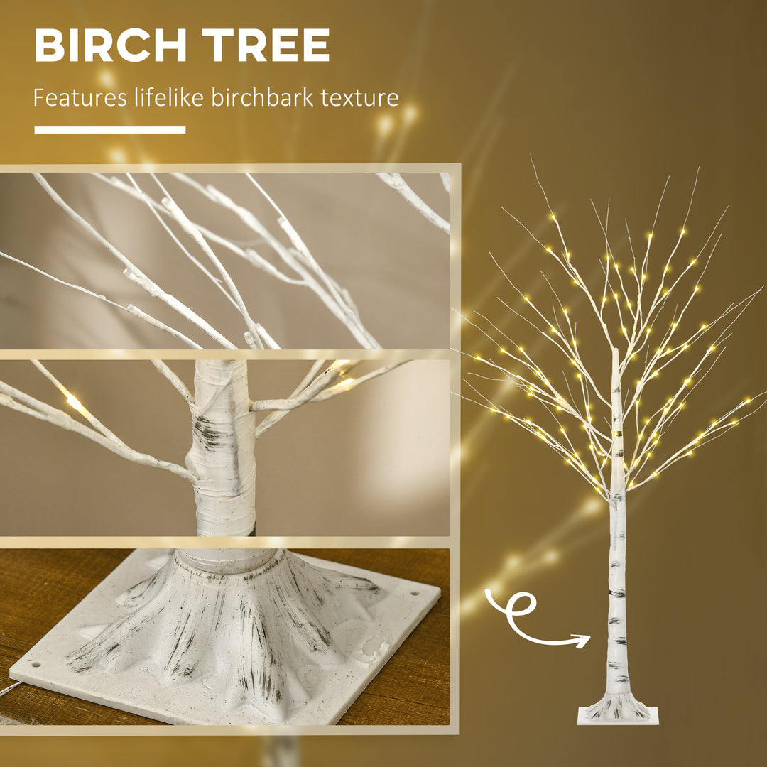 5ft Artificial White Birch Tree Light with 96 Warm White Pre-Lit LED Light for Indoor and Covered Outdoor Use