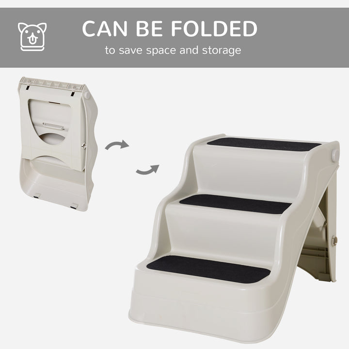 3-steps Dog Stairs, Plastic Cat Ladder Lightweight, Pet Access Steps, for Bed, Sofa, Non-slip Stickers, White
