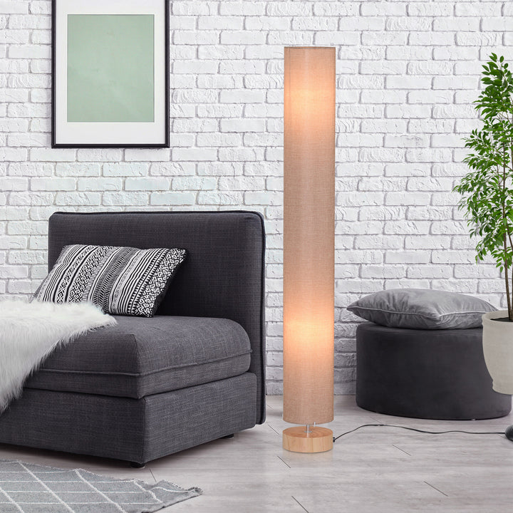 47-Inch Modern Wooden Floor Lamp for Bedroom, Study or Living Space with Fabric Linen Shade (Beige)  120 CM