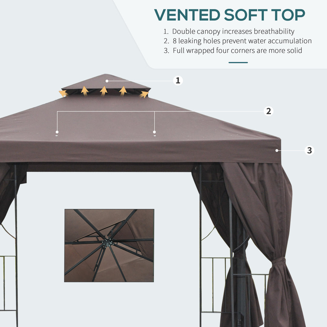 3 x 3 m Garden Metal Gazebo Marquee Patio Wedding Party Tent Canopy Shelter with Pavilion Sidewalls (Brown)