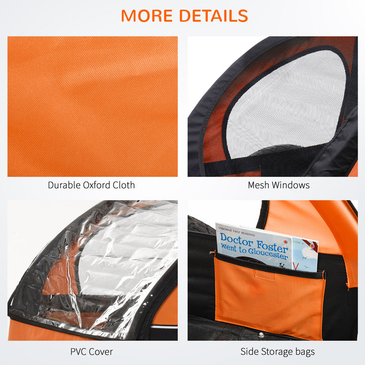 Collapsible Bike Trailer 2-Seater for Baby Bicycle with Pivot Wheel Suitable For 18 Month + Child Orange