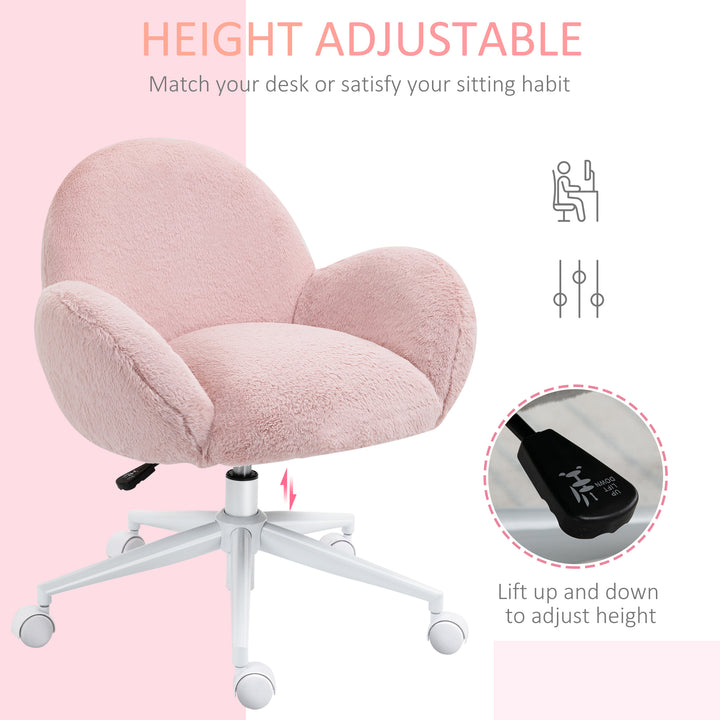 Fluffy Leisure Chair Office Chair with High Back and Armrest for Home Bedroom Living Room with Wheels, Pink