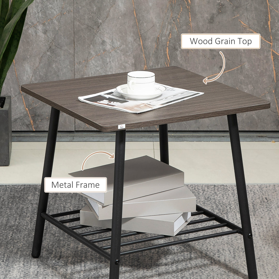 Industrial Side Table with Storage Shelf, End Table with Steel Frame for Bedroom, Living Room, Grey