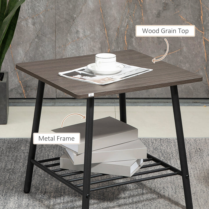 Industrial Side Table with Storage Shelf, End Table with Steel Frame for Bedroom, Living Room, Grey