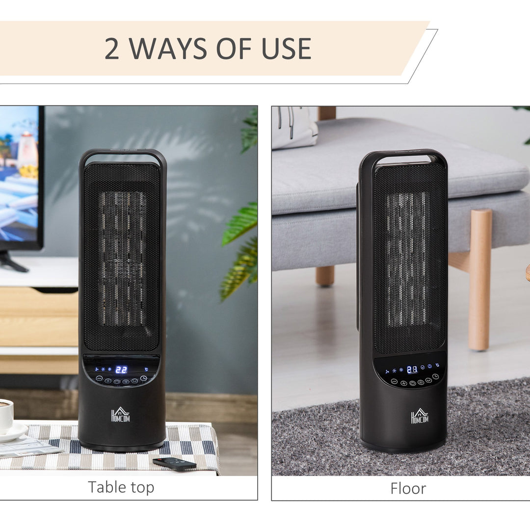 HOMCOM Ceramic Tower, Indoor Space Heater with LED Display, Oscillation, Remote Control, 12H Timer, Tip-Over &amp; Overheating Protection, 1000W/2000W