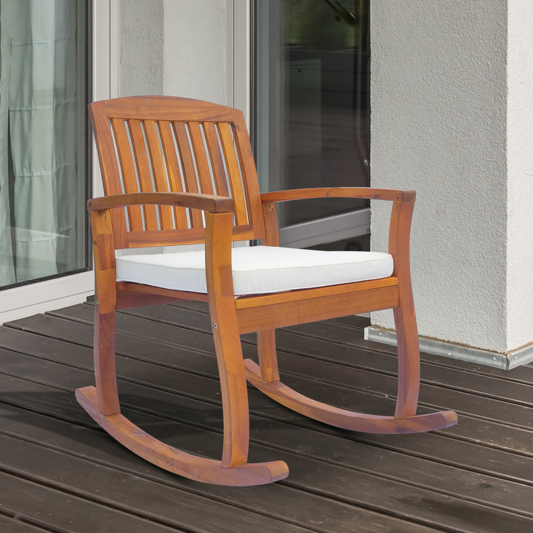 Garden Acacia Wood Rocking Chair Deck Indoor Outdoor Porch Seat Rocker with Cushion