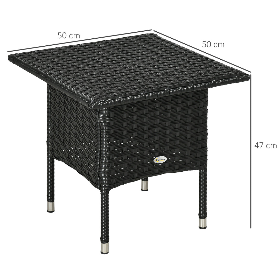 Rattan Side Table, Outdoor Coffee Table, with Plastic Board Under the Full Woven Table Top for Patio, Garden, Balcony, Black