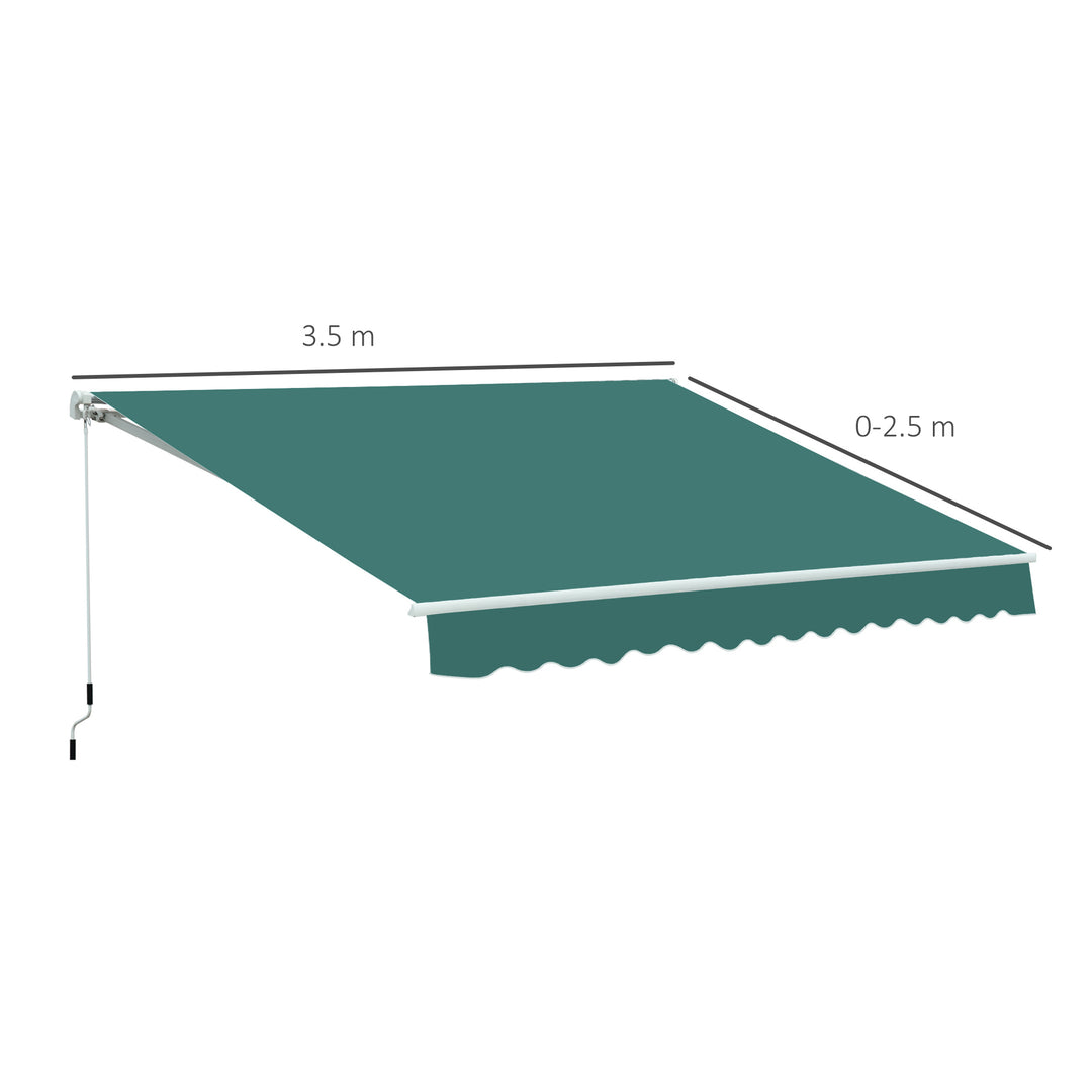 3.5 x 2.5 m Garden Patio Manual Awning Canopy Sun Shade Shelter with Winding Handle - Green