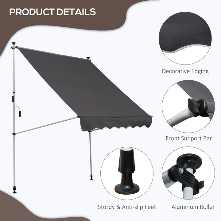 Balcony 2 x 1.5m Manual Adjustable Awning DIY Patio Clamp Awning Canopy  Retractable Shade Shelter - Grey