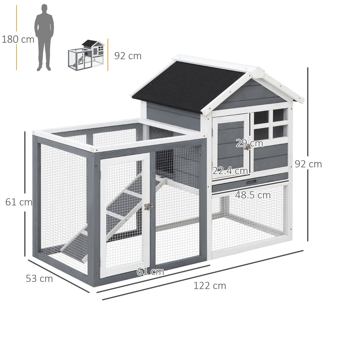 PawHut 2 Tier Wooden Rabbit Guinea Pig Hutch Guinea Pig Cage Bunny Cage Pull Out Tray Small Animal House w/ Ramp 122 x 62.6 x 92 cm