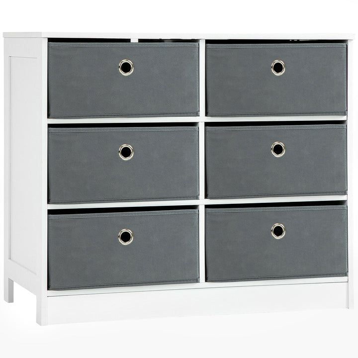 Chests of Drawer, Fabric Dresser Storage Cabinet with 6 Drawers for Bedroom, Living Room and Hallway, White and Grey