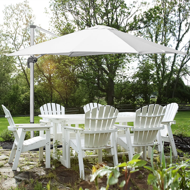 3m Cantilever Roma Parasol Aluminium Frame 360 Rotation Hanging Parasol with/ Cross Base White